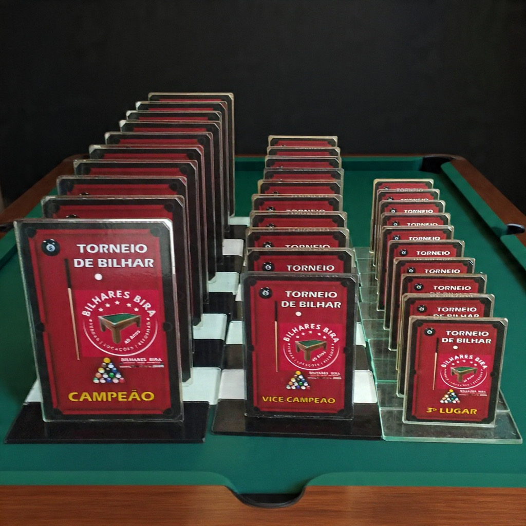 Troféu personalizado para campeonato de bilhar, truco e dominó - Diversões Bira 2